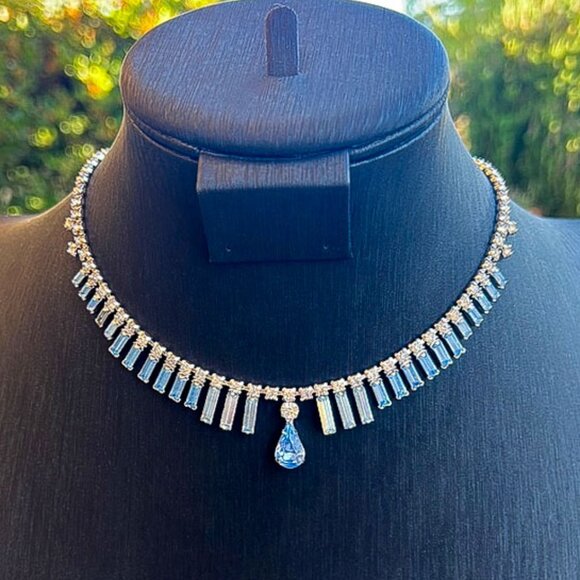 Vintage Jewelry - SOLD Vintage 50’s Blue Rhinestone Necklace w/Extender & Original Box